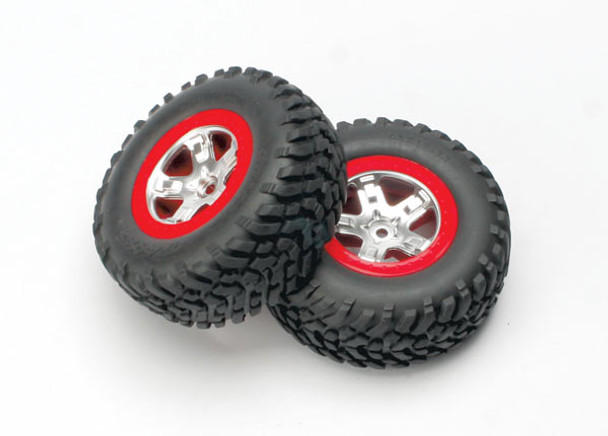 Traxxas 5873A SCT Re Tires Mntd Satin Chr/Red Bdloc Slash (2)