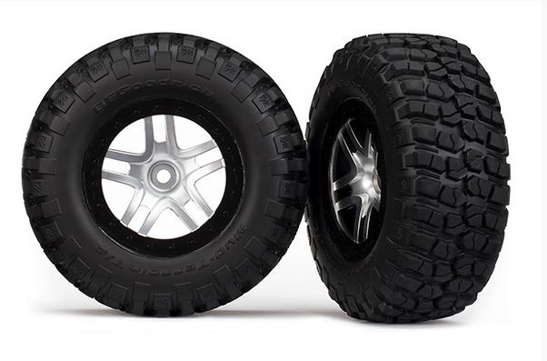 Traxxas 5877 Assembled Tire / Wheel Glued Satin Chrome Slash 4x4