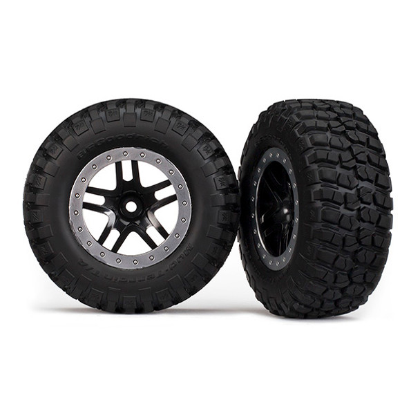 Traxxas 5883 Tire/Wheel Assy Glued Split Spoke Black (2)