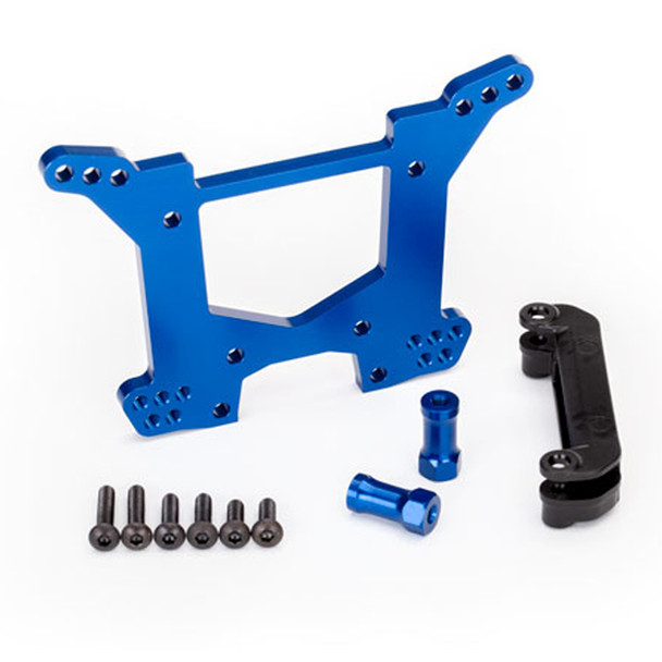Traxxas 6738X Aluminum Rear Shock Tower Blue w/ Body Mount Bracket : Rustler 4x4