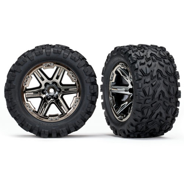 Traxxas 6773X 2.8 RXT Tires & Wheels Glued Wheels Black Chrome (2) Rustler 4x4