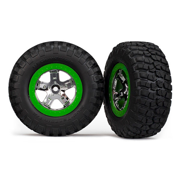Traxxas 6876 Tires/Wheels SCT Chrome Green Beadlock 4WD Fr/Re