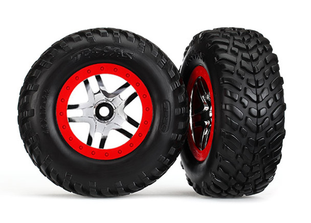 Traxxas 6891 Tires & Wheels Assembled Glued Red Beadlock Style Wheels (2) : Slash