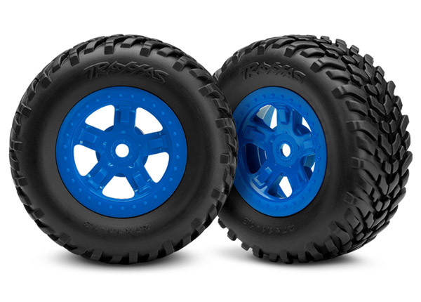 Traxxas LaTrax 7674 Tire/Wheel Assembled Glued SCT Blue (2) : 1/18 LaTrax SST