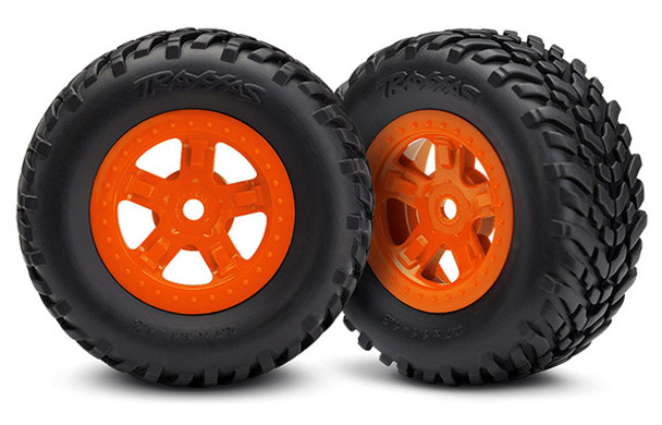 Traxxas LaTrax 7674A Tire/Wheel Assembled Glued SCT Orange (2) : 1/18 LaTrax SST