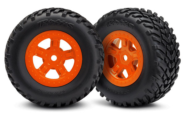 Traxxas LaTrax 7674A Tire/Wheel Assembled Glued SCT Orange (2) : 1/18 LaTrax SST