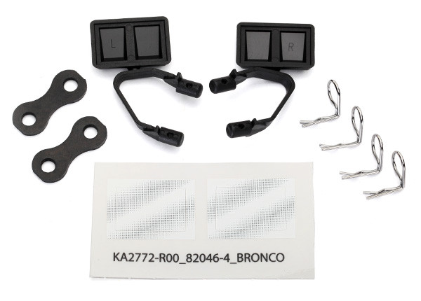 Traxxas 8073 Mirrors side black left & right / retainers (2) / body clips (4) : TRX-4 Ford Bronco