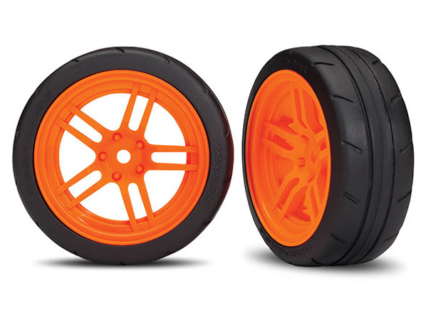 Traxxas 8374A 1.9" Tires & Orange Wheels Assembled Glued Rear (2) : 4-Tec 2.0 VXL