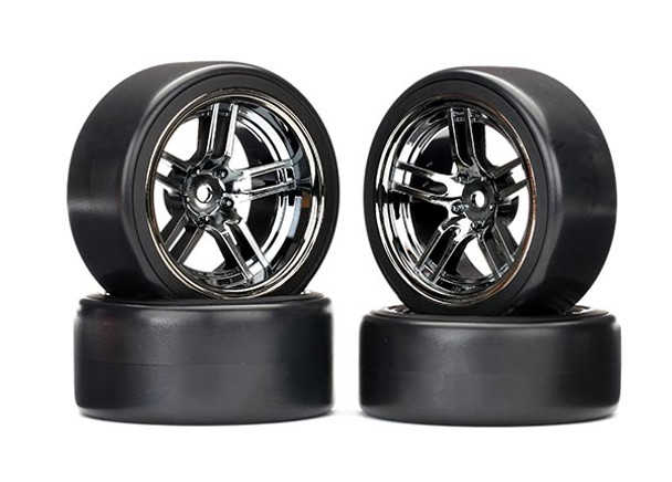 Traxxas 8378 Front & Rear 1.9" Tires/Wheels Black/Chrome : 4-Tec 2.0 AWD Chassis