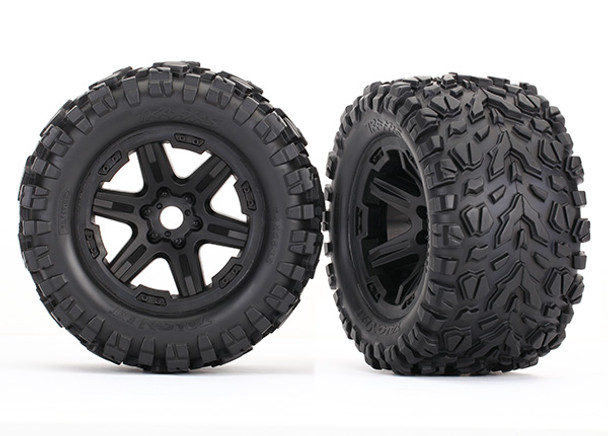 Traxxas 8672 Tires & Wheels Black w/ Foam Inserts (2) : E-Revo VXL Brushless