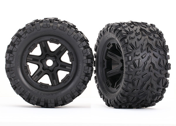Traxxas 8672 Tires & Wheels Black w/ Foam Inserts (2) : E-Revo VXL Brushless