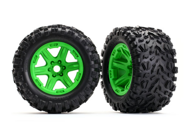 Traxxas 8672G Tires & Wheels Green w/ Foam Inserts (2) : E-Revo VXL Brushless