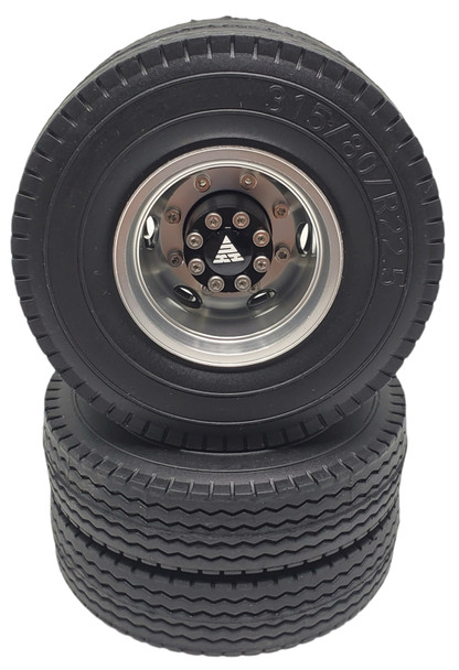 NHX Aluminum Rear Wheels Rim Silver w/ Tires For 1/14 Tamiya Tractor Trucks