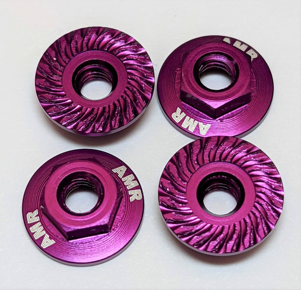 Kyosho AMR-025P M4 Aluminum Serrated Flange 4mm Wheel Nuts Purple (4)