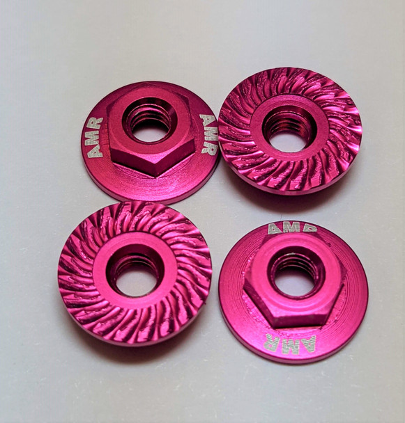 Kyosho AMR-025PK M4 Aluminum Serrated Flange 4mm Wheel Nuts Pink (4)