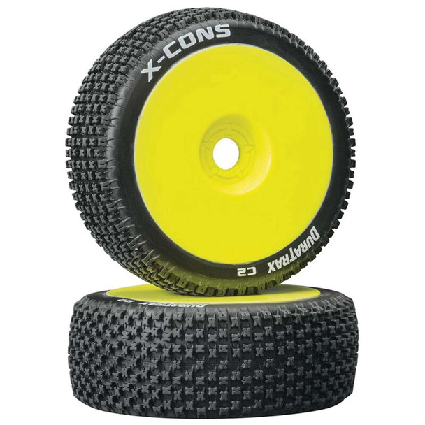 Duratrax DTXC3612 X-Cons 1/8 C2 Mounted Buggy Tires/Wheels Yellow (2)