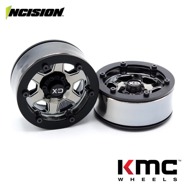 Incision IRC00256 KMC 1.9 KM233 Hex Black Chrome Plastic Beadlock Wheel Set (2)