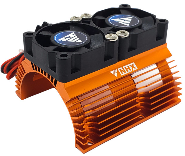NHX V2 Heatsink with Twin High Speed Tornado 28000 RPM Cooling Fans for 1/8 Motors Orange