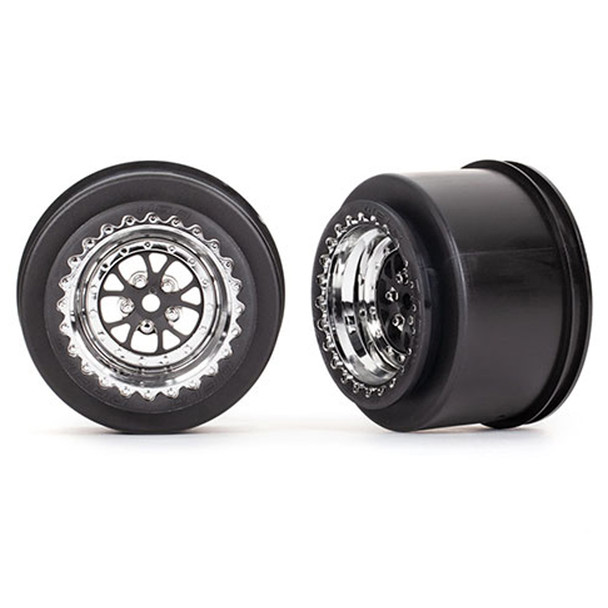 Traxxas 9473R Rear Weld Chrome / Black Wheels (2) : Drag Slash