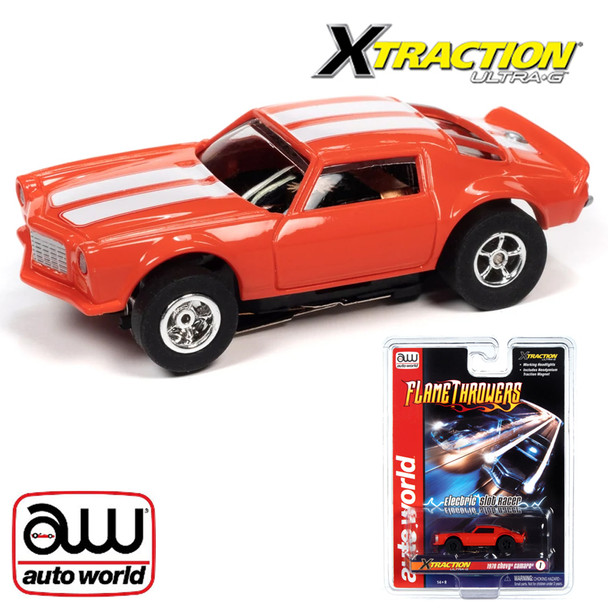 Auto World Xtraction Flamethrower R33 1970 Chevrolet Camaro Orange HO Slot Car