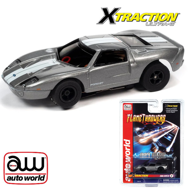 Auto World Xtraction Flamethrower R33 2005 Ford GT 40 Silver HO Slot Car