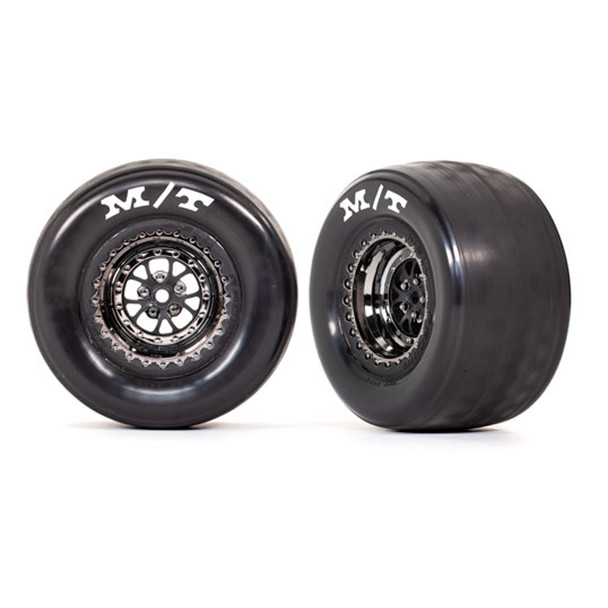 Traxxas 9475X M/T Rear Tires w/ Weld Black Chrome Wheels & Foam Inserts (2)