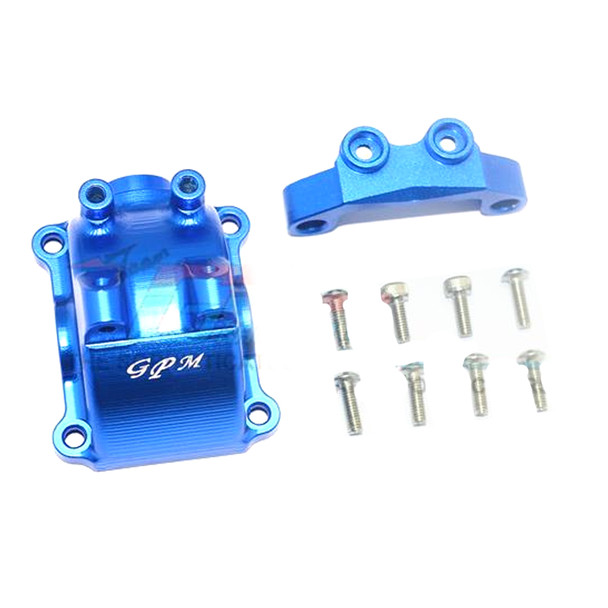 GPM Alum Front Or Rear Gearbox Cover + Upper Arm Stabilizer Blue : Tamiya TT-02