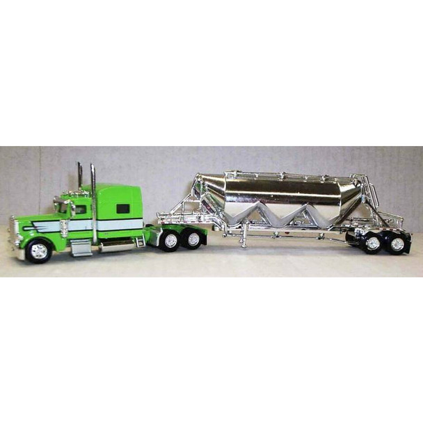 Trucks n Stuff - Peterbilt 389 Tractor w/ Pneumatic Semi Trailer Lime/White/Black HO Scale