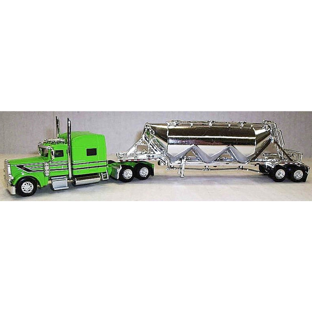 Trucks n Stuff - Peterbilt 389 Tractor w/ Pneumatic Semi Trailer Lime/Black/Silver HO Scale