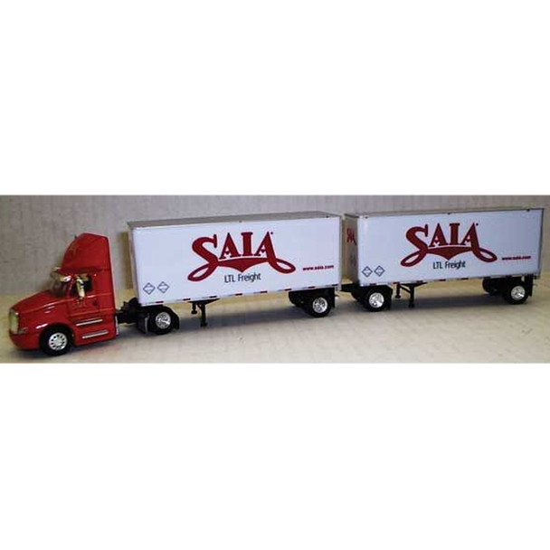 Trucks n Stuff International Prostar Day Cab Tractor - Saia w/2 Van Trailers HO Scale