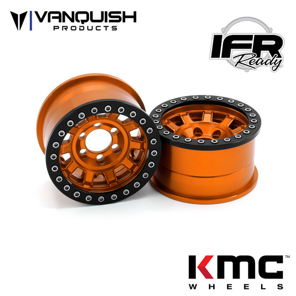 Vanquish VPS07785 1.9 Aluminum KMC KM236 Tank Beadlock Orange Wheels (2)
