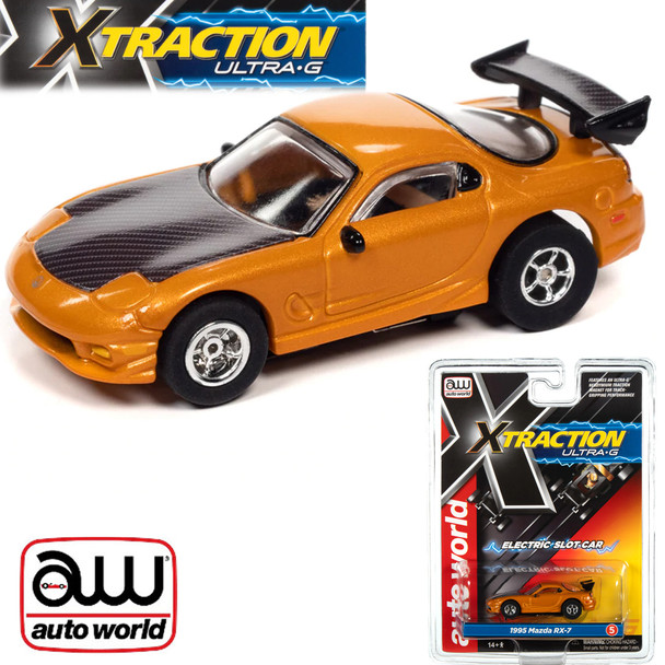 Auto World Xtraction R34 1995 Mazda RX7 Orange HO Scale Slot Car