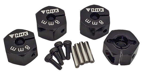 NHX RC Aluminum Clamping Wheel Hex Adaptor 8mm Thickness 12mm Hex - Black (4pc)