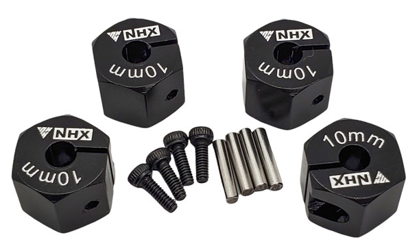 NHX RC Aluminum Clamping Wheel Hex Adaptor 10mm Thickness 12mm Hex - Black (4pc)