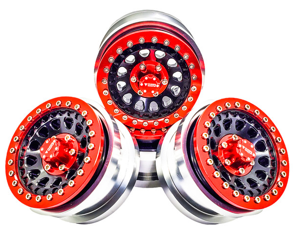 NHX RC Aluminum 2.9'' Beadlock Wheels Rims w/ Rings 17mm Hex (4) Red: 1/6 SCX6