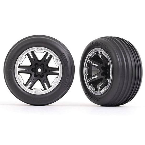Traxxas 3771X Front Tires w/ RXT Black & Satin Wheels/Foam Inserts (2) Rustler