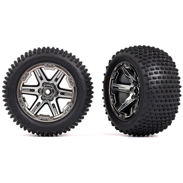 Traxxas 3772R Alias Rear Tires w/ RXT Black Chrome Wheels/Foam Inserts (2) Rustler