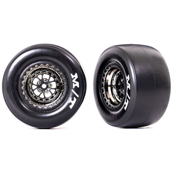 Traxxas 9476X M/T Rear Tires w/ Black Chrome Wheels / Foam Insert (2) : Drag Slash