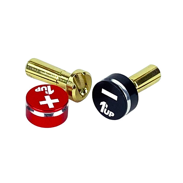 1Up Racing 190431 LowPro Bullet Plugs w/ Grips - 4mm Red/Black