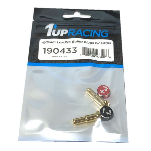 1Up Racing 190433 LowPro Bullet Plugs w/ Grips - 4/5mm Red/Black