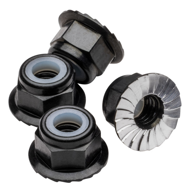 1Up Racing 80502 Premium Aluminum Locknuts M4 Flanged & Serrated - Black (4Pcs)