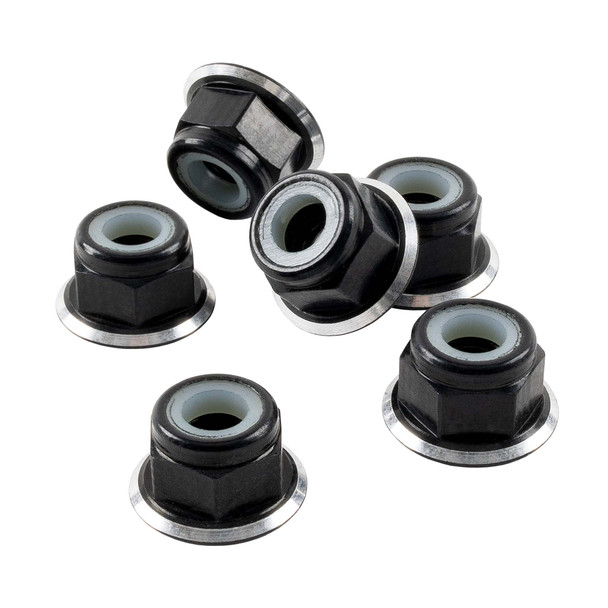 1Up Racing 80507 Premium Aluminum Locknuts M4 Flanged - Black & Silver (6Pcs)