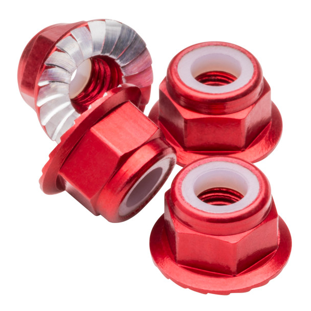 1Up Racing 80532 Premium Aluminum Locknuts M4 Flanged & Serrated - Red (4Pcs)