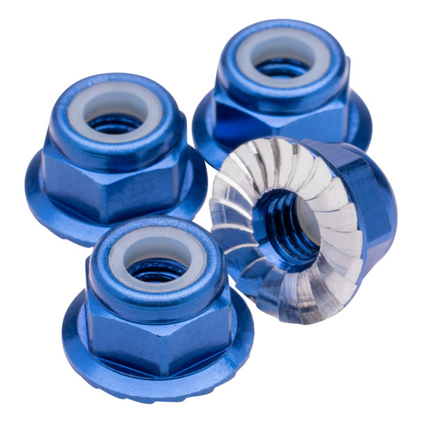 1Up Racing 80592 Premium Aluminum Locknuts M4 Flanged & Serrated - Dark Blue (4Pcs)