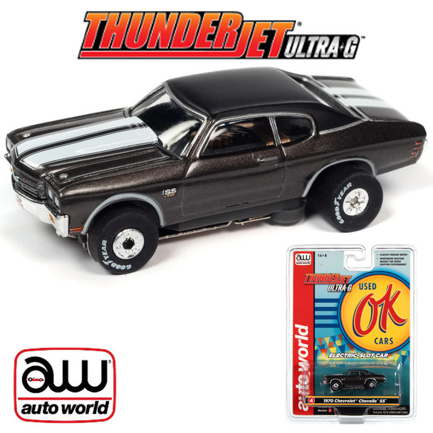 Auto World Thunderjet Ok Used Cars 1970 Chevrolet Chevelle SS Gray HO Slot Car