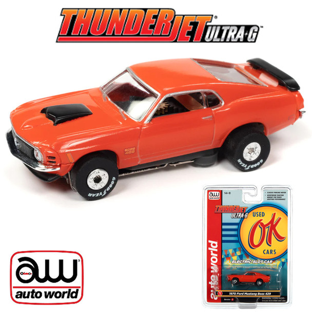 Auto World Thunderjet Ok Used Cars 1970 Ford Mustang Boss 429 Orange HO Slot Car