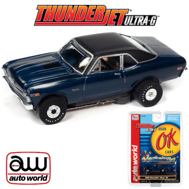 Auto World Thunderjet Ok Used Cars 1969 Chevrolet Nova SS Blue HO Slot Car