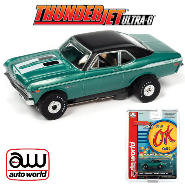 Auto World Thunderjet Ok Used Cars 1969 Chevrolet Nova SS Green HO Slot Car