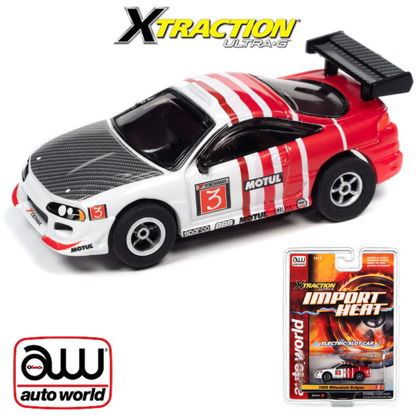 Auto World Xtraction Import Heat 1995 Mitsubishi Eclipse White/Red HO Slot Car
