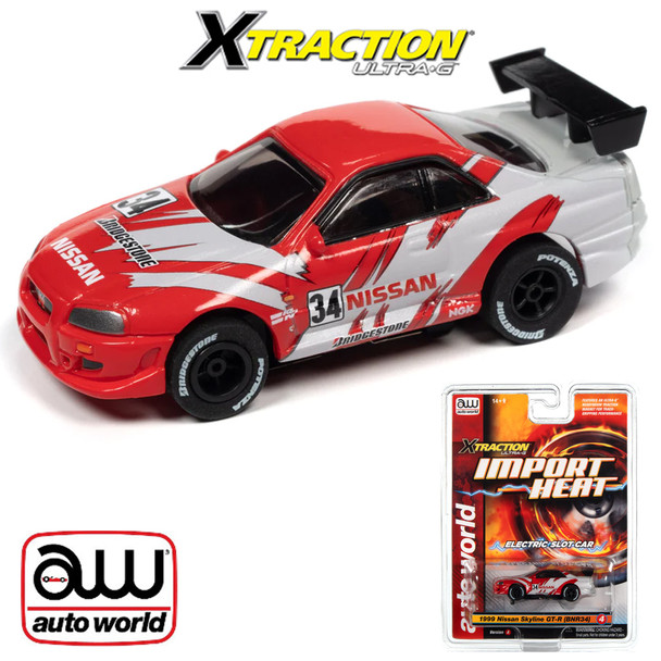 Auto World Xtraction Import Heat 1999 Nissan Skyline GT-R Red/Gray HO Slot Car